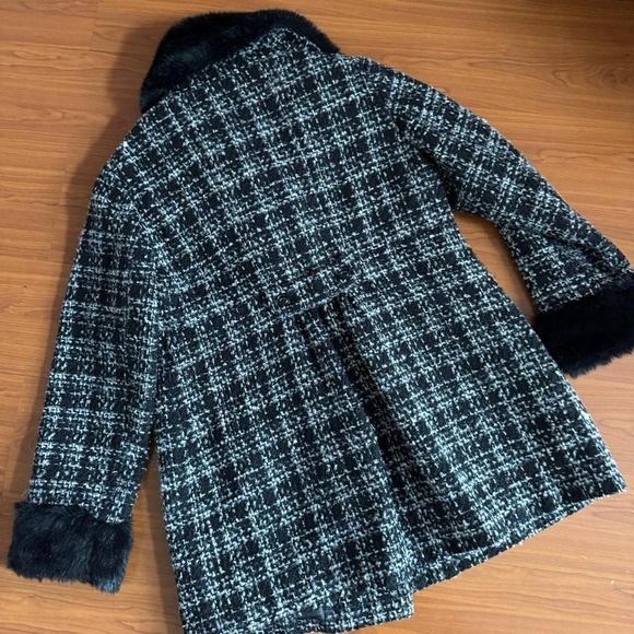 Tweed Faux Fur Penny Lane Coat Gray Black XL - Picture 5 of 8